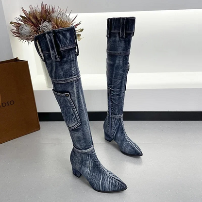 Lena - Damen-Overknee-Stiefel | Stilvoll, Stabil, Mit Spitze