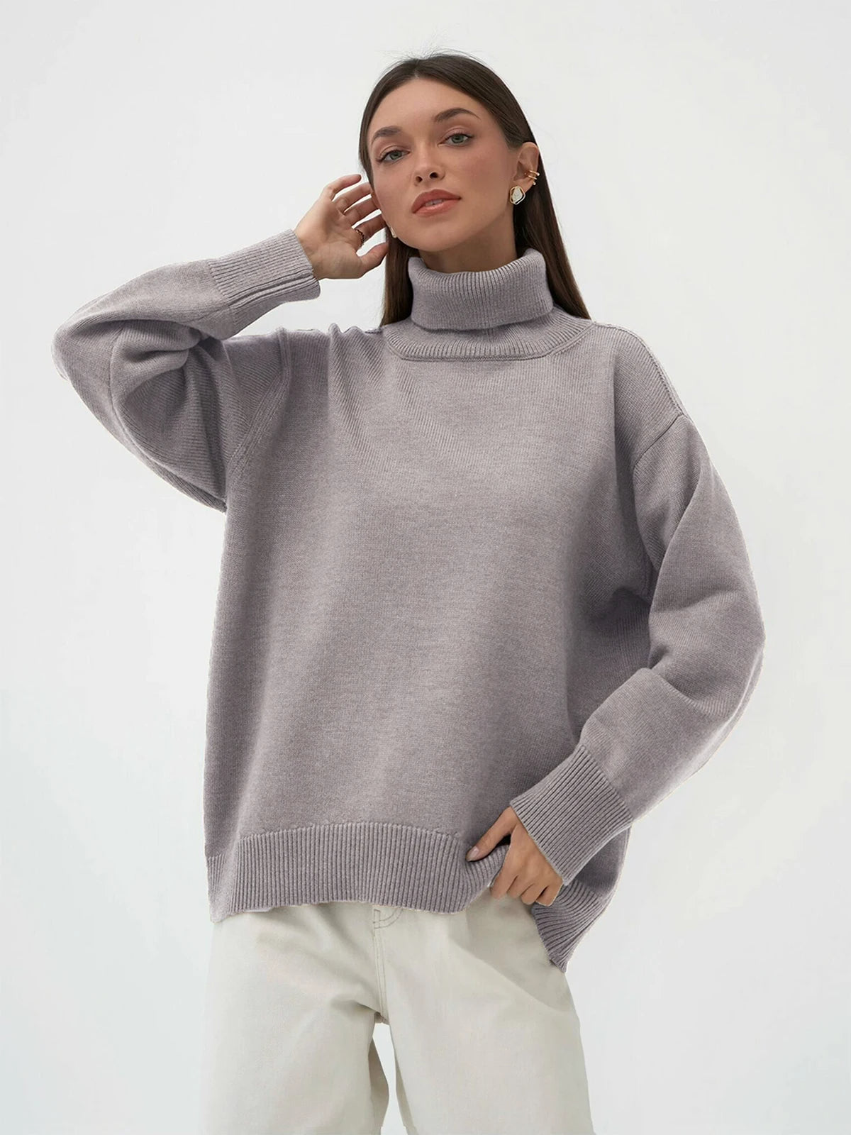 Lena - Damen-Oversized Rollkragenpullover | Warm, Stilvoll, Gemütlich