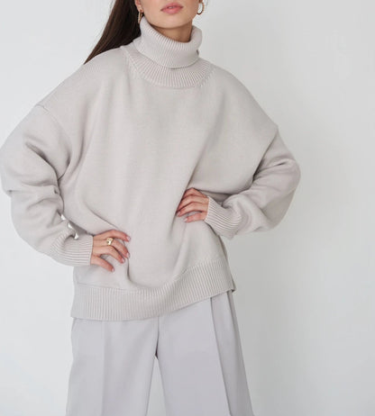 Lena - Damen-Oversized Rollkragenpullover | Warm, Stilvoll, Gemütlich